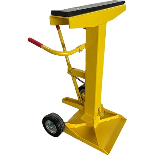 Gelbe Verladestütze Ares mit Tragkraft 40 Tonnen und CE-Zertifikat, mit Rädern und rotem Griff