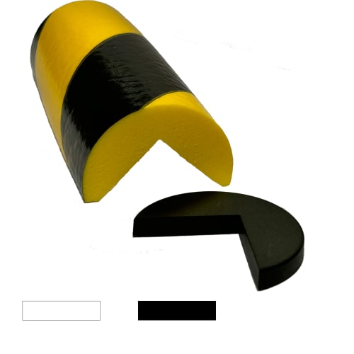 Endkappen für Knuffi Warn- und Schutzprofile in schwarz und gelb, Schutzprofil mit abgerundeter Kante