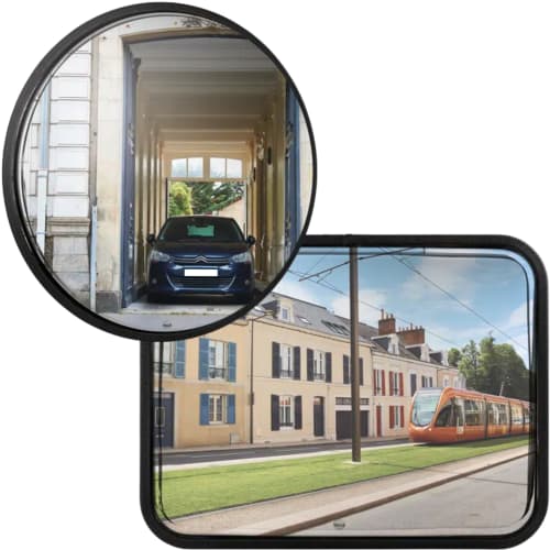 Mehrzweckspiegel aus Edelstahl mit und ohne Anti-Frost-System zur Überprüfung von 2 Richtungen, rund und rechteckig
