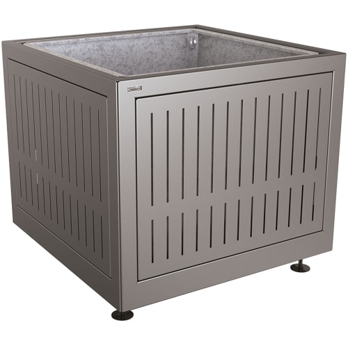 Pflanzenkübel SILAOS komplett aus Stahl, quadratisch, grauer Metallpflanzkübel mit Lüftungsschlitzen