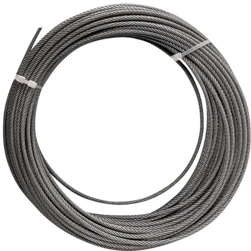 Metallisches Spannseil aus Stahlseil in einer aufgerollten Schlaufe