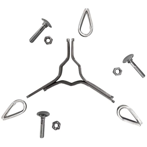 Spannschelle mit Schrauben, Muttern und Drahtseilklemmen aus Metall