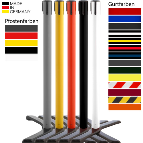 Gurtabsperrpfosten CROSS GLA 10 von WACHTWERK X®, verschiedene Pfostenfarben und Gurtfarben, Made in Germany Absperrpfosten mit Gurt