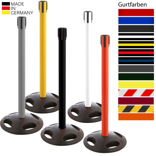 Gurtabsperrpfosten UTILITY GLA 25 mit Recyclingfuß in verschiedenen Farben, Made in Germany