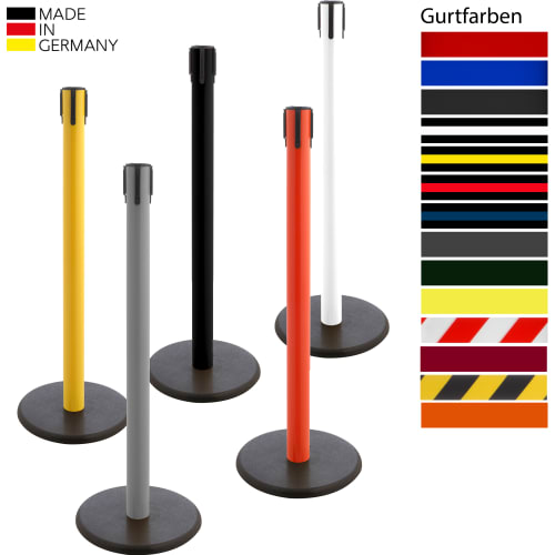 Gurtabsperrpfosten FAMOUS GLA 28 von WACHTWERK X in verschiedenen Farben mit schwarzer runder Basis