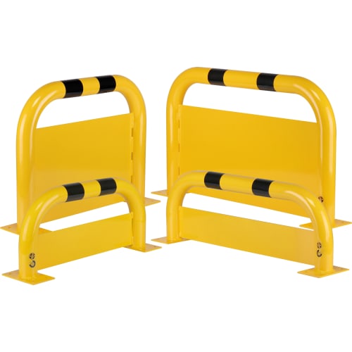 Gelber Rammschutzbügel B&S BASIC PRO mit Unterfahrschutz und schwarzen Warnstreifen