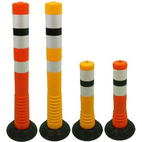 Flexipfosten mit Fuß zum Aufkleben in verschiedenen Größen und Farben, orange und gelb mit reflektierenden Streifen