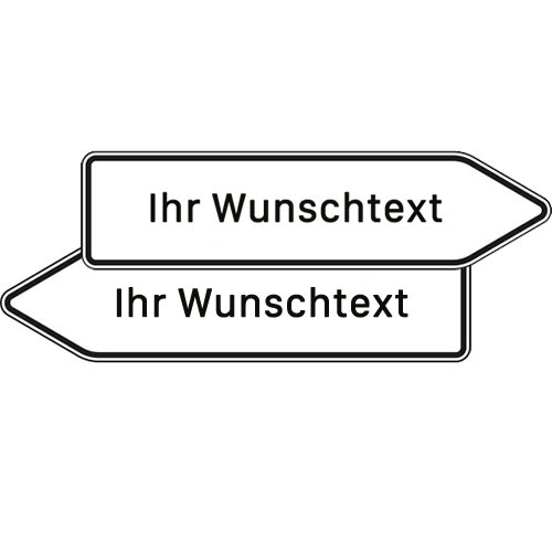 Doppelseitiger Pfeilwegweiser mit Wunschbeschriftung zu Zielen mit erheblicher Verkehrsbedeutung, Verkehrsschild VZ 432-40
