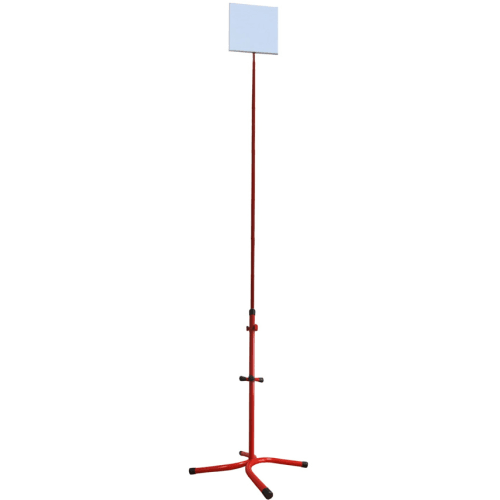 Roter Ständer für Feuerlöscher mit Fahne und Aufnahme für zwei Feuerlöscher