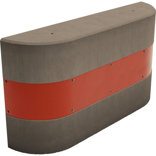 Anfahrschutz aus Beton Typ R3 in beigegrau mit roter Reflexfolie, Maße 250 x 1200 x 600 mm
