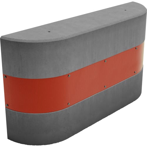 Anfahrschutz aus Beton Typ R3 in grau mit roter Reflexfolie, Maße 250 x 1200 x 600 mm