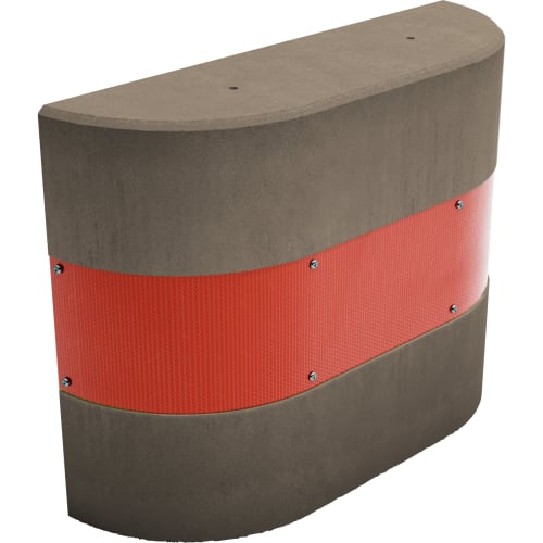 Anfahrschutz aus Beton Typ R3 in beigegrau mit roter Reflexfolie, Maße 250 x 800 x 600 mm