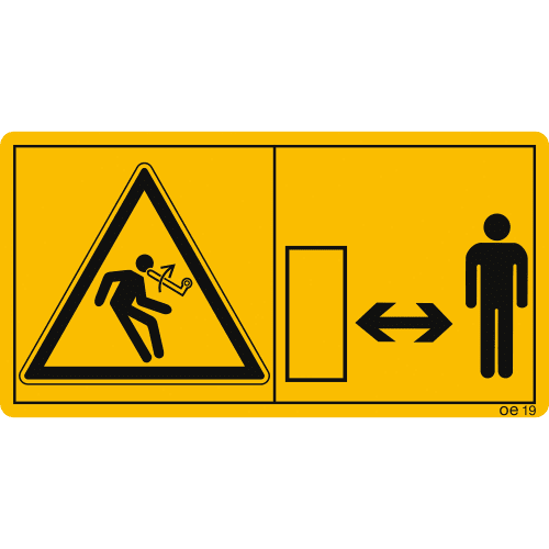 Warnschild Maschinenschild Hebel steht unter Federspannung mit Symbol für Abstand halten