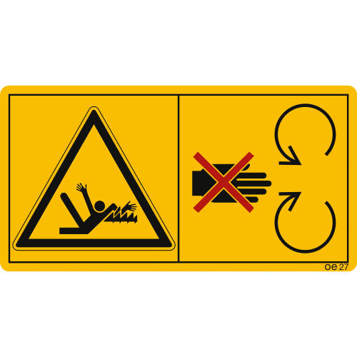 Maschinenschild Warnung während des Betriebs Schutzeinrichtungen nicht öffnen oder entfernen mit Gefahrensymbolen