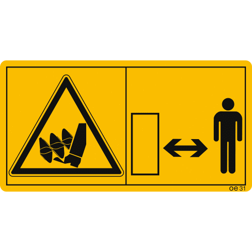 Maschinenschild Warnung vor Gefahr durch sich drehende Schnecke mit Abstandshinweis