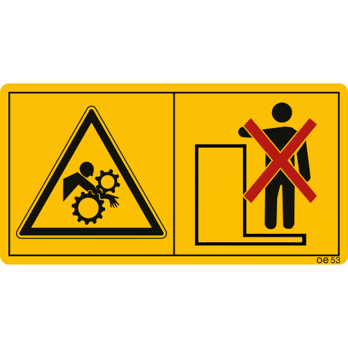 Warnschild Maschinenschild Nicht auf die Maschine steigen solange der Motor läuft mit Gefahrensymbolen