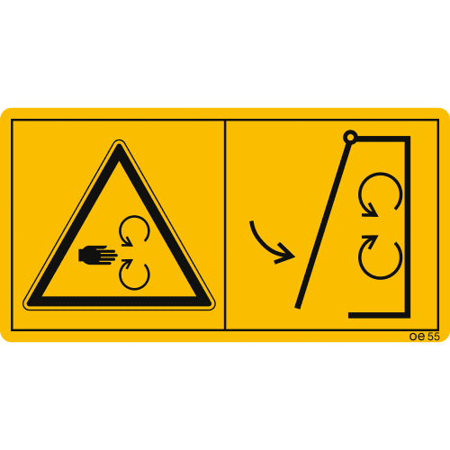 Maschinenschild Warnung vor Schutzeinrichtungen, die vor Inbetriebnahme der Maschine geschlossen werden müssen, gelbes Warnschild mit Symbolen für Handgefahr und Schutzabdeckung