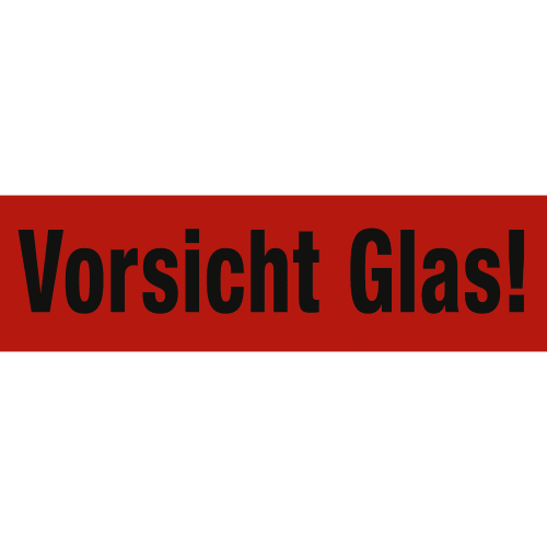 Rotes Transportetikett mit schwarzer Aufschrift Vorsicht Glas!