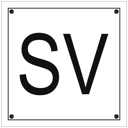 Sicherheitsventil-Kennzeichen SV weißes Schild mit schwarzem Rand und schwarzen Buchstaben SV