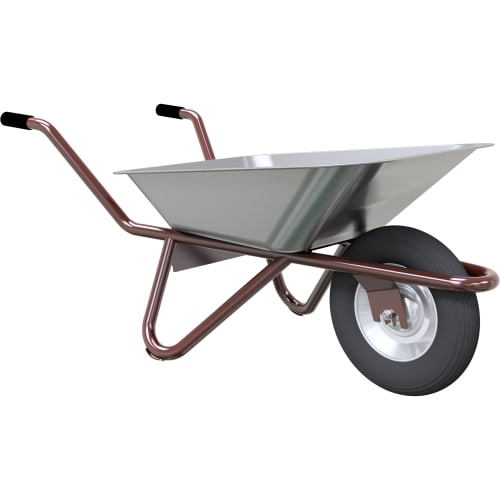 Schubkarre Geselle mit Flachmulde 85 Liter ohne Drahteinlage, brauner Rahmen und schwarzer Reifen