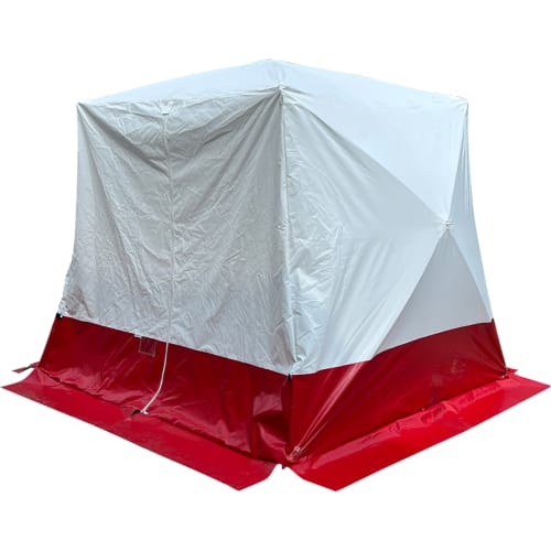 Bauzelt Pop up in weiß und rot, faltbares Schutzzelt für Baustellen