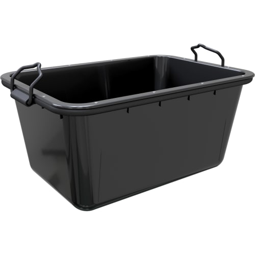 Schwarze Mörtelwanne mit Stahlrahmen und zwei Griffen, Fassungsvermögen 200 Liter