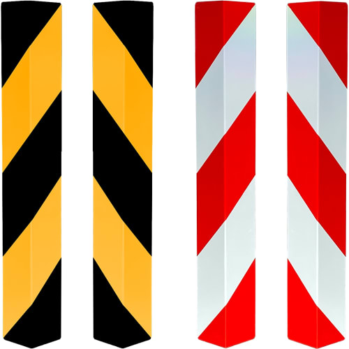 Kantenschutzwinkel aus Aluminium in schwarz-gelb und rot-weiß, links- und rechtsweisend