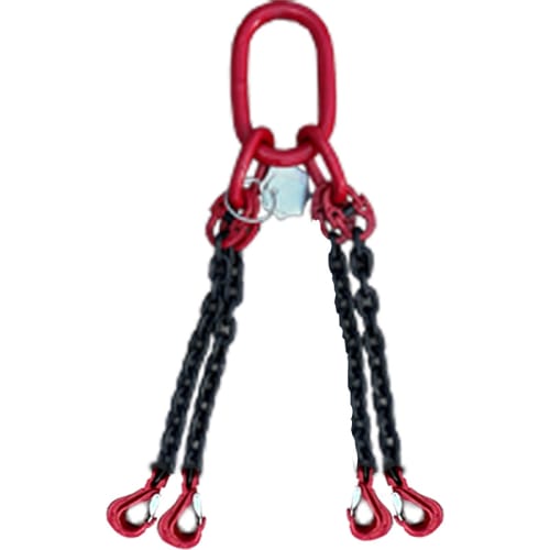 4-Strang Kettengehänge Anschlagkette mit roten Haken und schwarzen Ketten nach DIN EN 818-4
