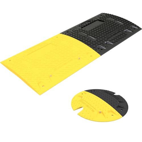 Bodenschwelle NOX aus Recycling-PVC in Gelb und Schwarz, geeignet für Geschwindigkeiten bis 30 km/h und mit 30 t Tragkraft
