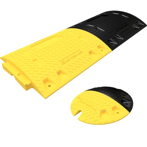 Bodenschwelle NOX aus Recycling-PVC in Gelb und Schwarz mit 20 t Tragkraft, geeignet für bis 10 km/h