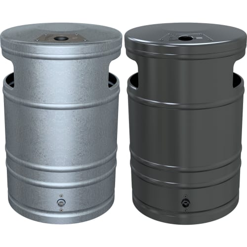 Rund-Abfallbehälter mit Ascher, 40 Liter, mit Schloss, in zwei Farben, grau und schwarz