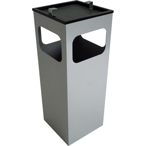 Abfallbehälter KUBA mit 4 Einwurföffnungen und integriertem Ascher, 29 Liter Fassungsvermögen, grauer Müllbehälter mit schwarzem Deckel