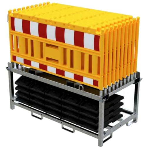 20er NOX Absperrschranken-Set gelb mit Fußplatten auf Metallgestell