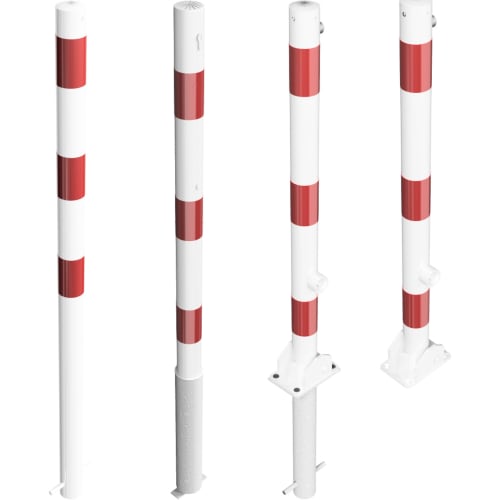 WACHTWERK X Absperrpfosten mit ø 60 mm und Wandstärke 2,5 mm in weiß mit roten Streifen, verschiedene Befestigungsarten