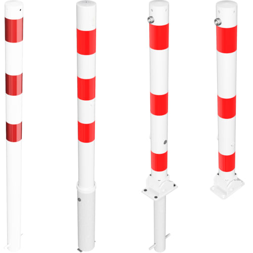 WACHTWERK X Absperrpfosten mit ø 76 mm und Wandstärke 2,6 mm, weiß mit roten Streifen, verschiedene Befestigungsarten