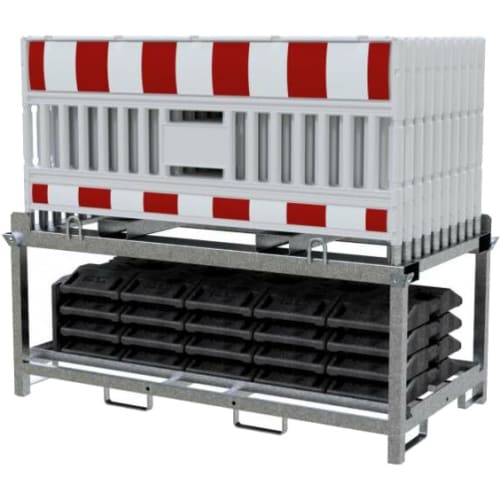 20er ULTRA Euro 3 Absperrschranken-Set in weiß mit Fußplatten auf Metallgestell