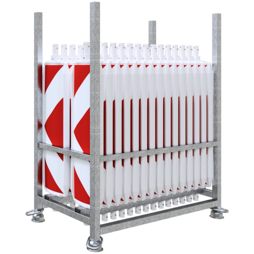 30er NOX BASt-Wendebaken Set ohne Fußplatten im Metallgestell, weiße und rote Verkehrswendezeichen