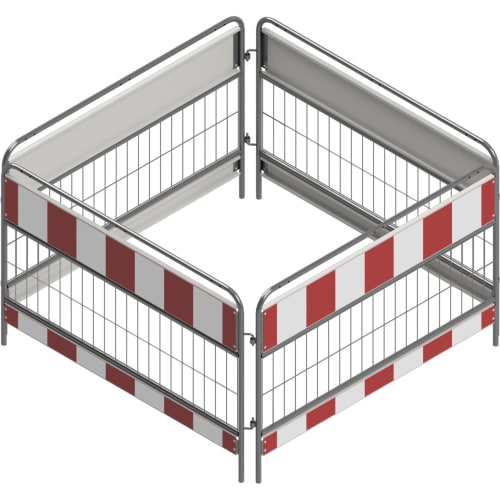 TL-Schachtschutzgitter 2-teilig mit Handlauf, Absperrgitter mit rot-weißen Warnstreifen