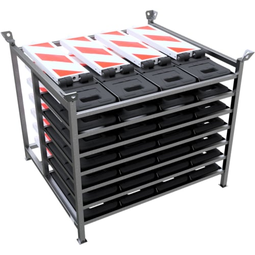 28er Klappbaken Set in Metallgestell mit roten und weißen reflektierenden Klappbaken