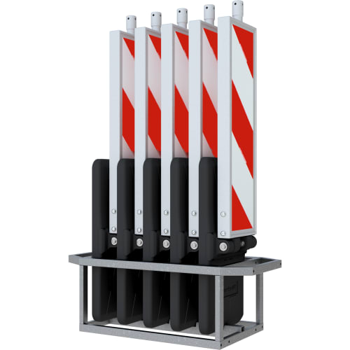 5er Klappbaken Set mit roten und weißen diagonalen Warnstreifen in Metallrahmen