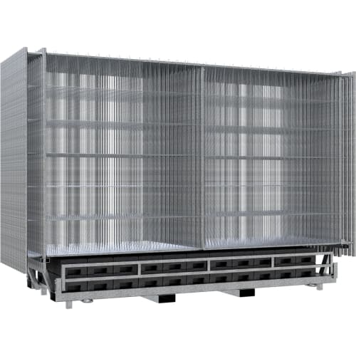 30er Bauzaun Komplett-SET PROFI EXTRA WACHTWERK X mit Verbindungsschellen auf Palette