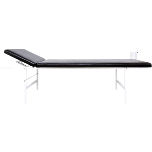 Wandklapp-Untersuchungsliege und Massageliege mit verstellbarem Kopfteil, waagerecht, schwarze Polsterung, weißes Gestell