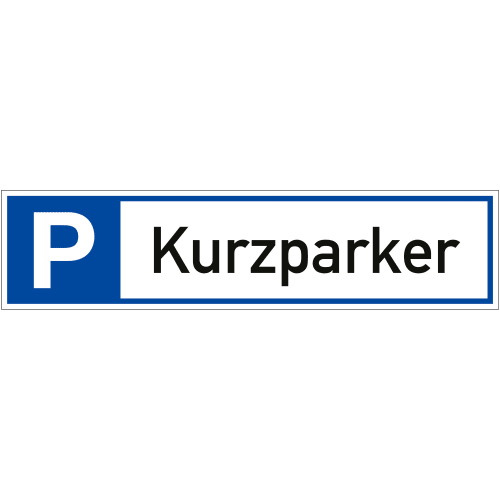 Parkplatzreservierer Schild mit Aufschrift Kurzparker in Blau und Weiß
