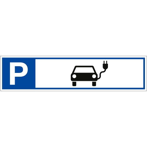 Parkplatzreservierer mit Symbol für Elektroauto, Parkplatzschild mit E-Auto Ladesymbol