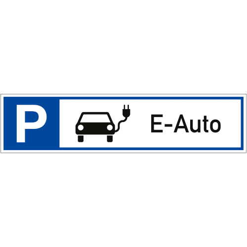 Parkplatzreservierer mit Symbol eines Elektroautos und Text E-Auto