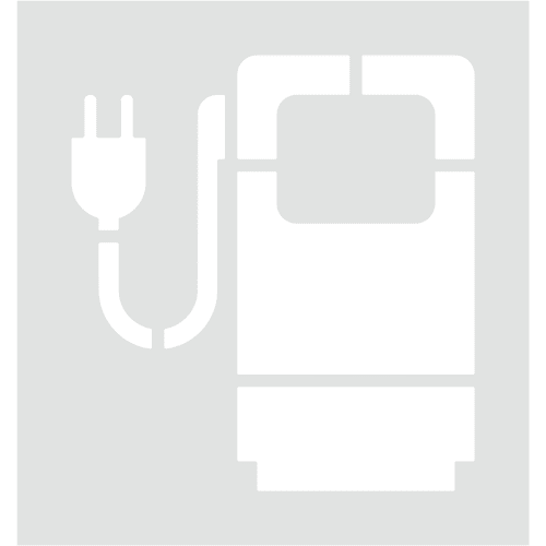 Bodenschablone Ladestation für Elektrofahrzeuge mit Steckersymbol in Weiß auf grauem Hintergrund