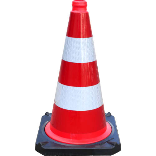 Schake Verkehrsleitkegel nach StVO, zweiteilig mit reflektierenden weißen Streifen auf rotem Kegel und schwarzer Basis