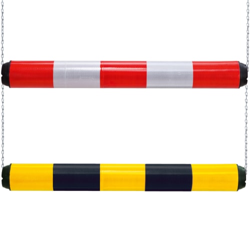 Höhenbegrenzer BUFFER aus Kunststoff in rot-weiß und gelb-schwarz mit Kettenaufhängung