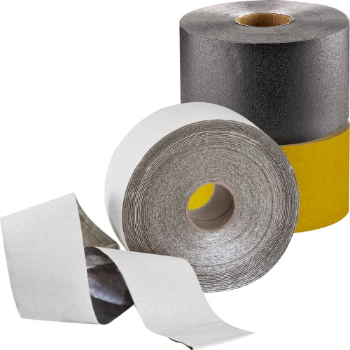 Rollen von Markierungsfolie auf Aluminiumträger in verschiedenen Farben für Fahrbahnmarkierung