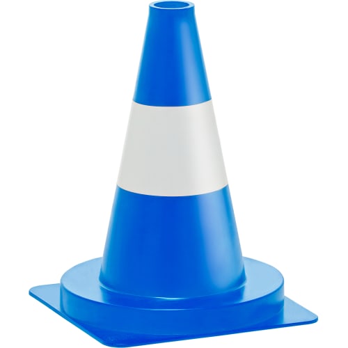 Blauer Leitkegel mit weißem Reflexstreifen, Pylon für Verkehrsabsicherung